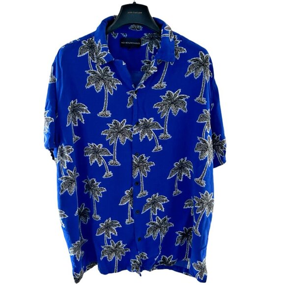 No Boundaries Blue Palm Tree Hawaiian Shirt Size: 2XL - Picture 1 of 3